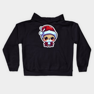 Chibi Kawaii Cute Adorable Winter Design Penguin Wearing Red Santa Claus Hat Kids Hoodie